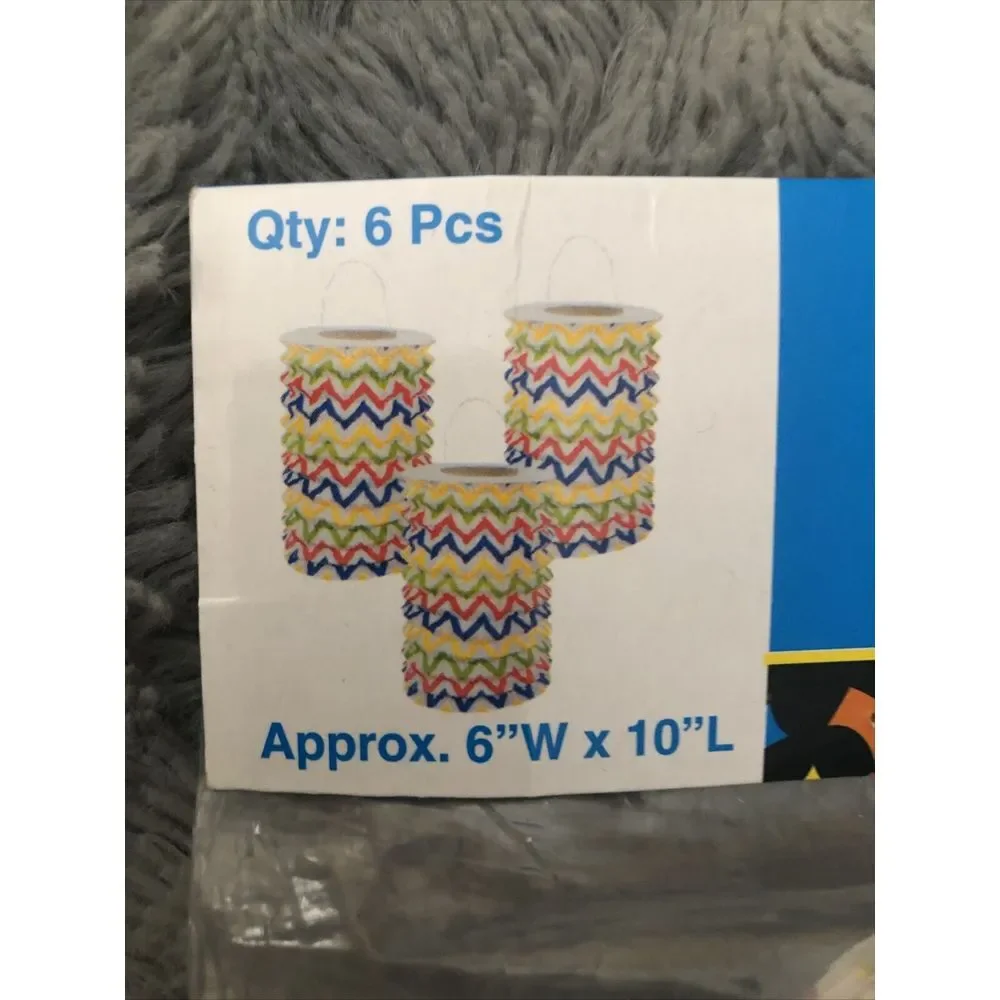 Set Of 6 Chevron Pattern Bright Paper Lanterns -‎ Party Decorations  Rainbow